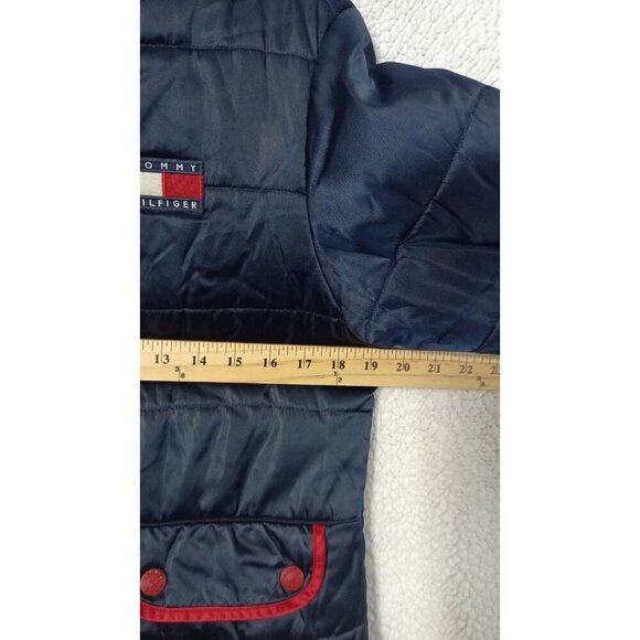 Tommy Hilfiger Puffer Button Down Jacket Women's Size L Blue Red White Vintage - Picture 4 of 15